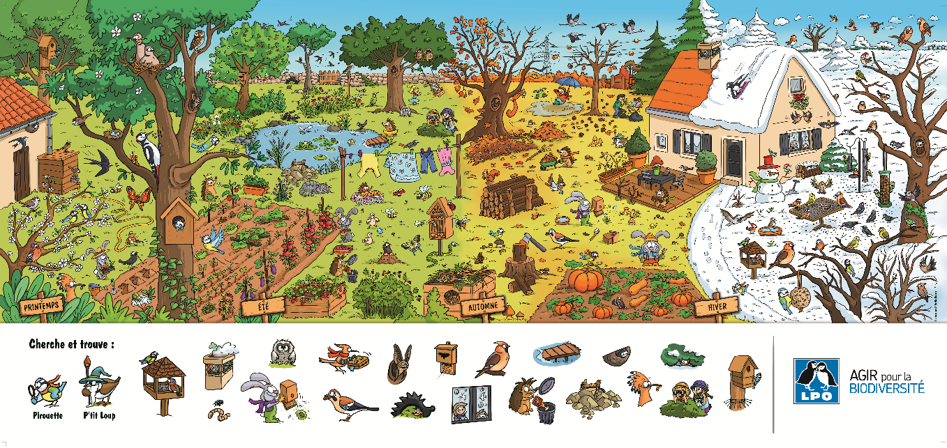 Bâche "Biodiversité : cherche et trouve ces éléments dans le jardin !"