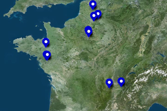 Carte de France avec sites pilotes indiqués
