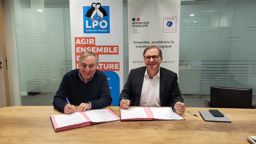 Sylvain Waserman, Président Directeur Général de l’ADEME (sur la droite) et Allain Bougrain Dubourg, Président de la LPO (sur la gauche)