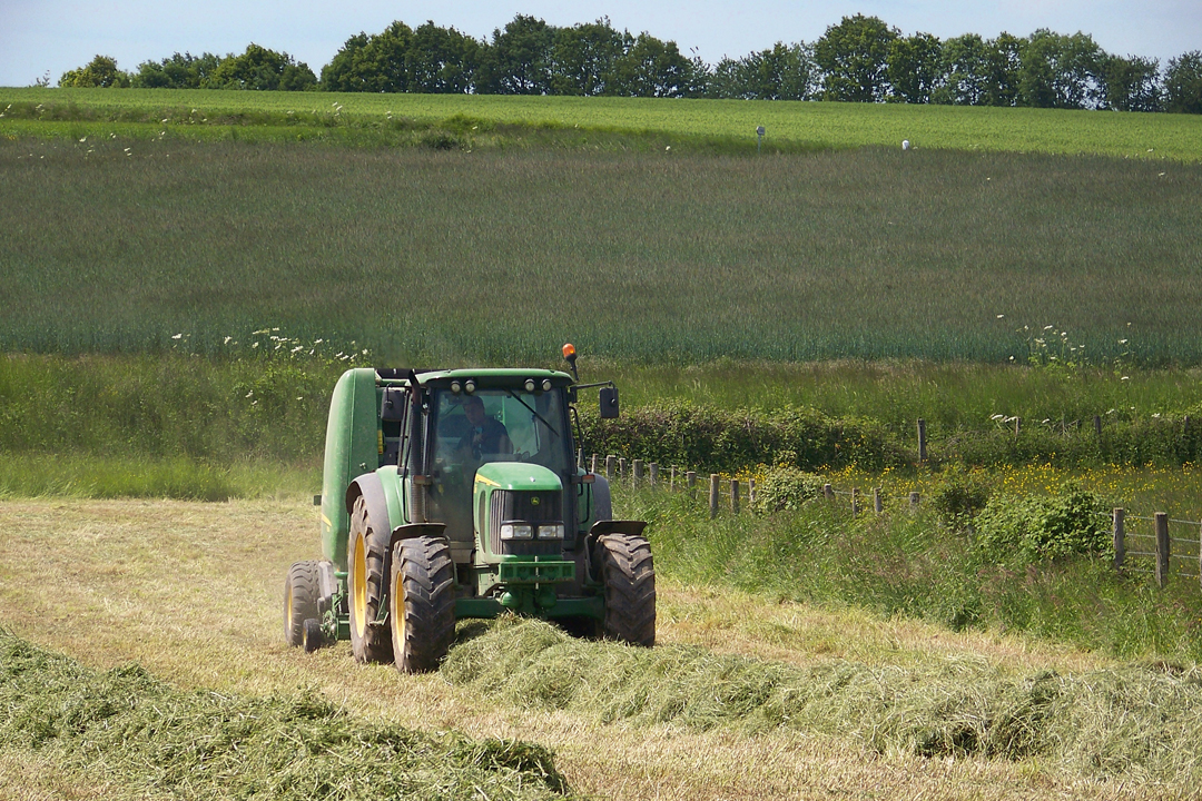 Tracteur, en activité, dans un champ