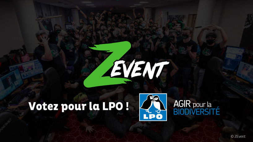 Logos ZEvent et LPO associés au message "Votez pour la LPO!"