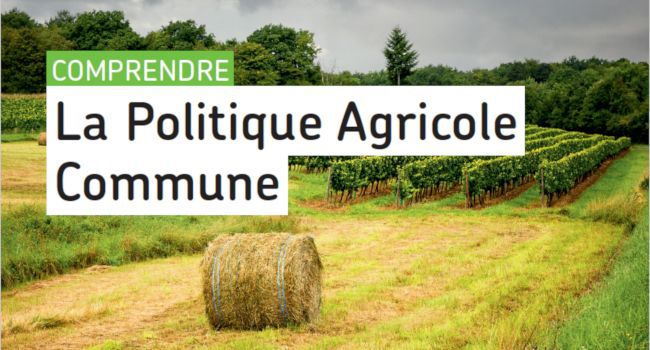Champ agricole avec message "Comprendre la Politique Agricole Commune"