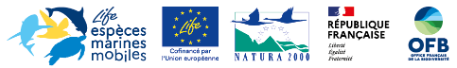 logos du LIFE espèces marines mobiles, LIFE, Natura 2000, République française et OFB