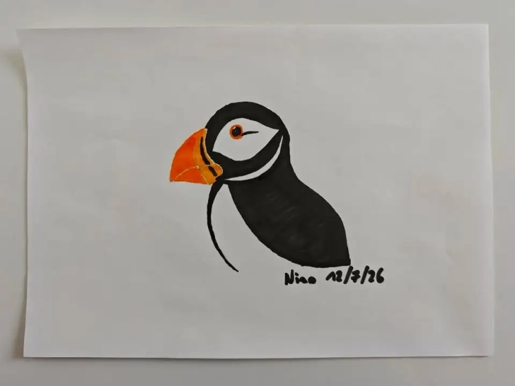 Dessin au feutre d'un Macareux moine
