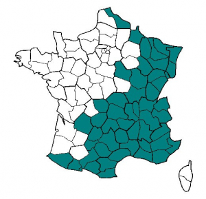 Répartition du Grand-duc en France en 2010. Source : Cahiers de la surveillance. LPO Mission Rapaces, 2011.