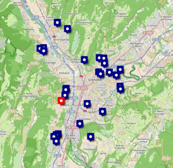 Carte de localisation des ecuroducs en Isère