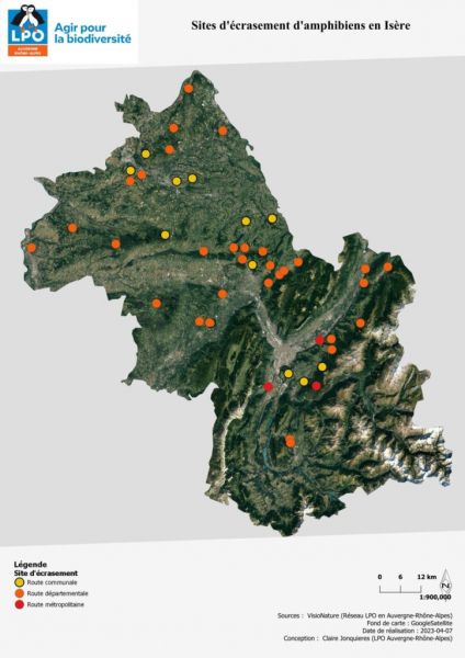 Sites d'écrasement d'amphibiens en Isère