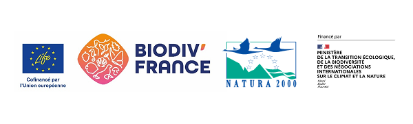 logos du programme Biodiv'France, Life, Natura 2000 et Minist&egrave;re de la Transition Ecologique
