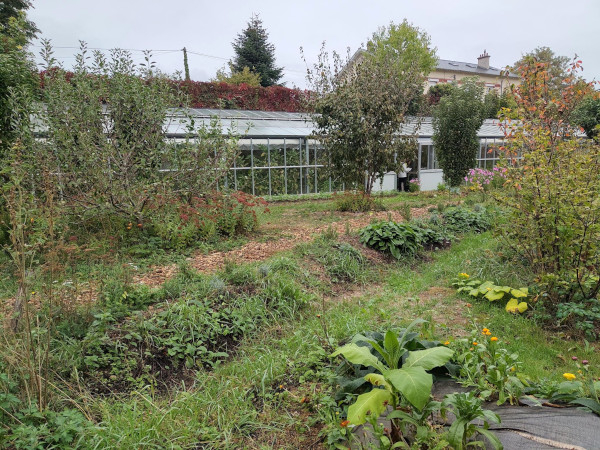Jardin naturel avec noue v&eacute;g&eacute;talis&eacute;e au centre