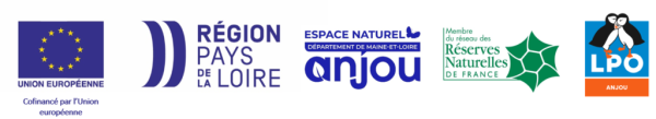 Bandeau logos partenaires : UE, Région Pays de la Loire, département anjou, RN de France, LPO Anjou