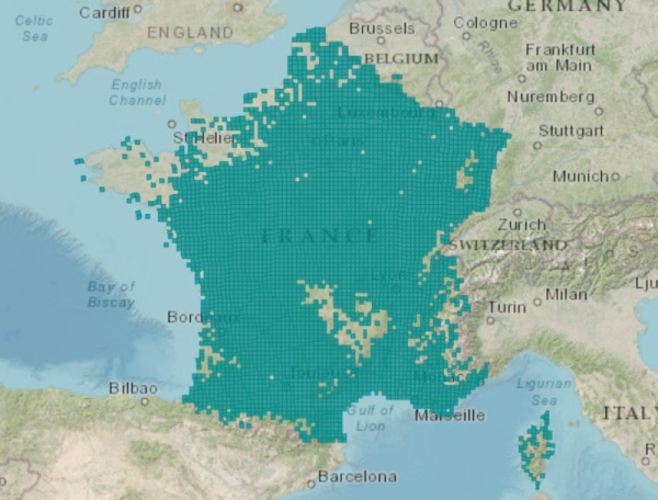 Carte distribution d'Oriolus oriolus sur le sol français 1998-2017