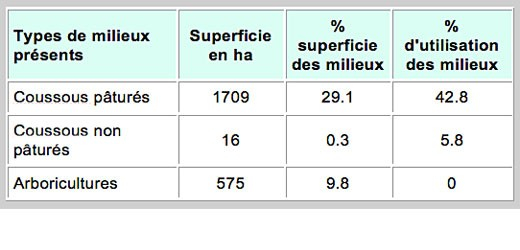Utilisation des différents milieux disponibles par les Faucons crécerellettes adultes durant la saison de reproduction en plaine de Crau (Pilard, 1999, inédit)