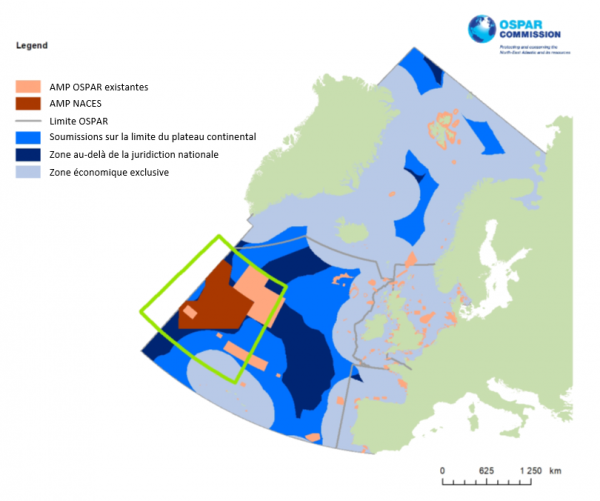 Emplacement de l’AMP NACES et du réseau existant d’AMP OSPAR