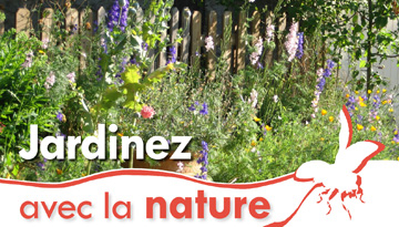 Vue du panneau qui présente un jardin et un potager où la nature s'épanouit.