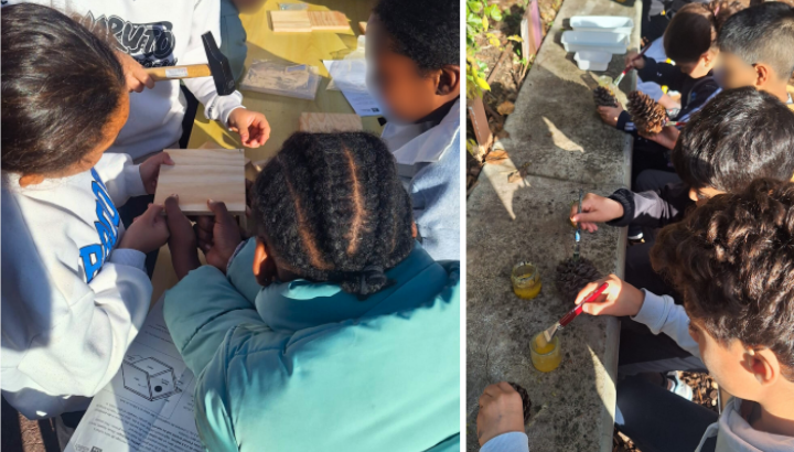 A gauche : Fabrication de nichoirs à l'Ariane / A droite : Fabrication de mangeoires à l'Ariane - © LPO PACA