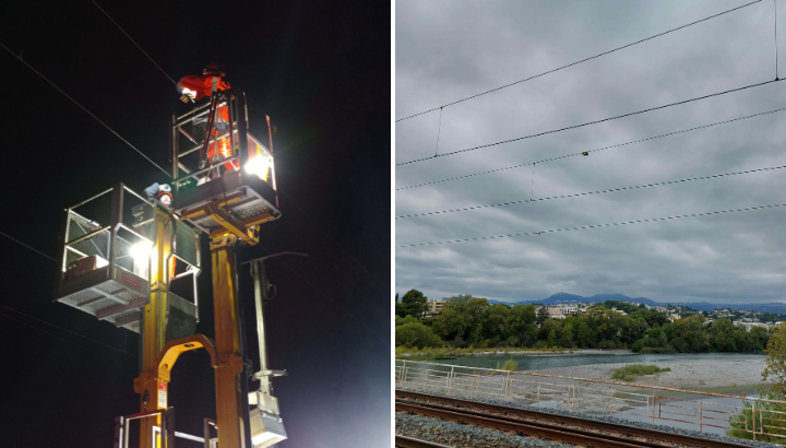 A gauche : SNCF Pose balise Mandelieu © LPO PACA / A droite : Balises anti-collision sur le Var © SNCF