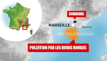 Carte représentant la pollution par les boues rouges